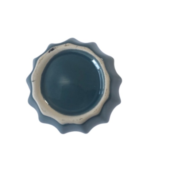 SOLD Dusty Baby Blue Glazed Ceramic Vase With Ridges - Picture 3 of 3